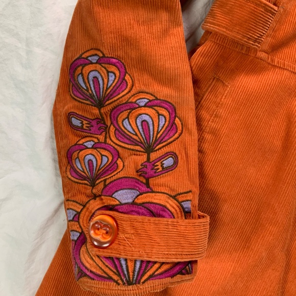 Boho Embroidered Orange Corduroy Coat by KanaBeach Women’s 12 - Picture 4 of 16